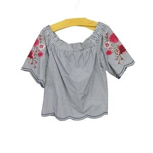 Tribal Jeans size medium Striped Floral Embroidered Off-Shoulder Top